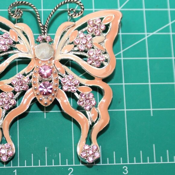 Large Peach and Pink Butterfly Brooch - Picture 6 of 8